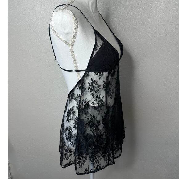 Victoria’s Secret Very Sexy Black Sheer Lace Nightie Open Back Slip Lingerie - Picture 4 of 12